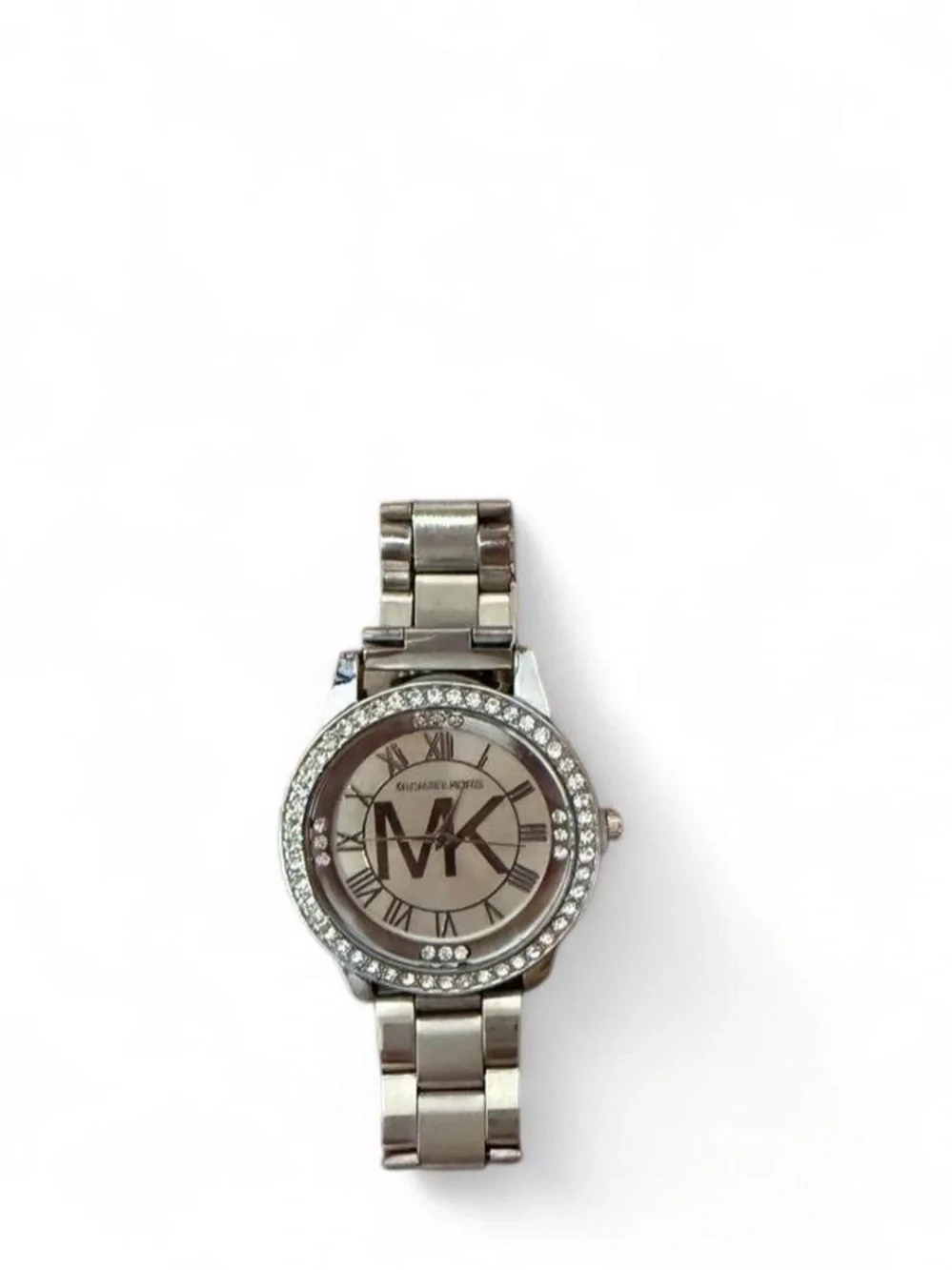 Michael Kors Silver Crystal Bezel MK Logo Bracelet Watch